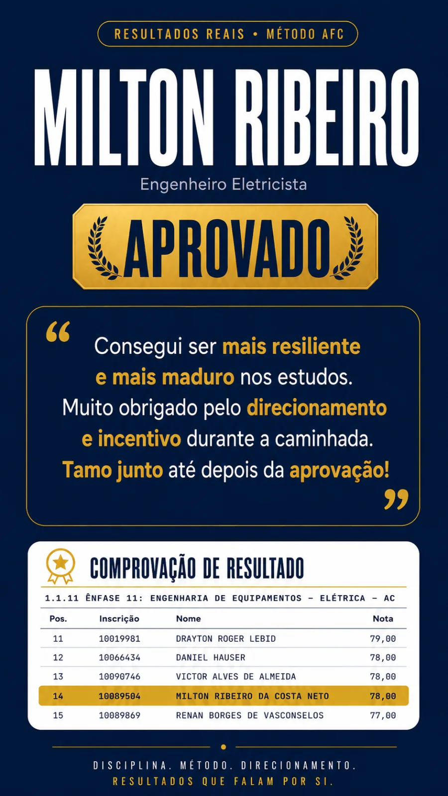 Milton Ribeiro, Engenheiro Eletricista, aprovado pelo Método AFC